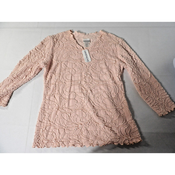 Haystacks Medium Fluence 3/4 Sleeve Surreal Textured Top Rose Quartz Light Pink - Picture 6 of 12